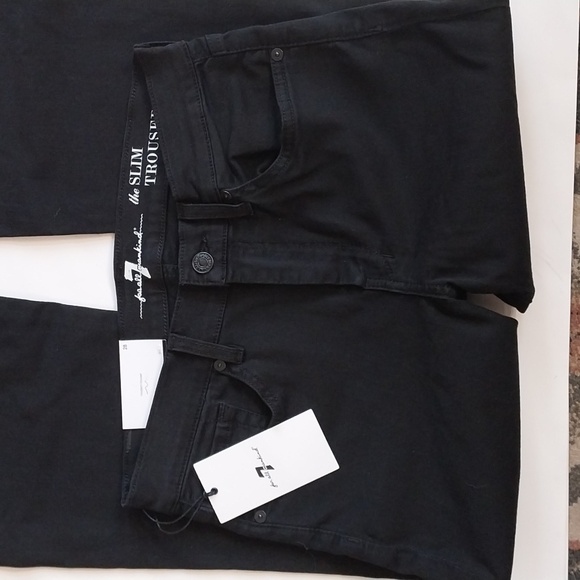 7 For All Mankind NWT Women's Size 28 Black Slim Trouser Flare Denim Jeans Pants - Picture 2 of 15